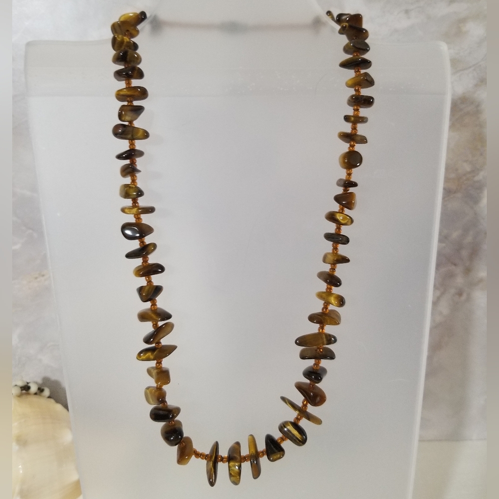 Vintage Handmade Golden Tiger's Eye Beaded Necklace